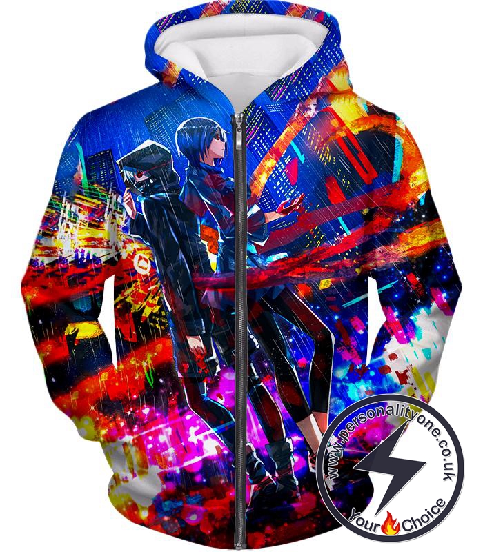 Tokyo Ghoul Awesome Ghouls Ken Kaneki and Touka Kirishima Amazing Promo Zip Up Hoodie